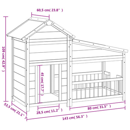 Dog Kennel Grey 143x60.5x109 cm Solid Wood Pine