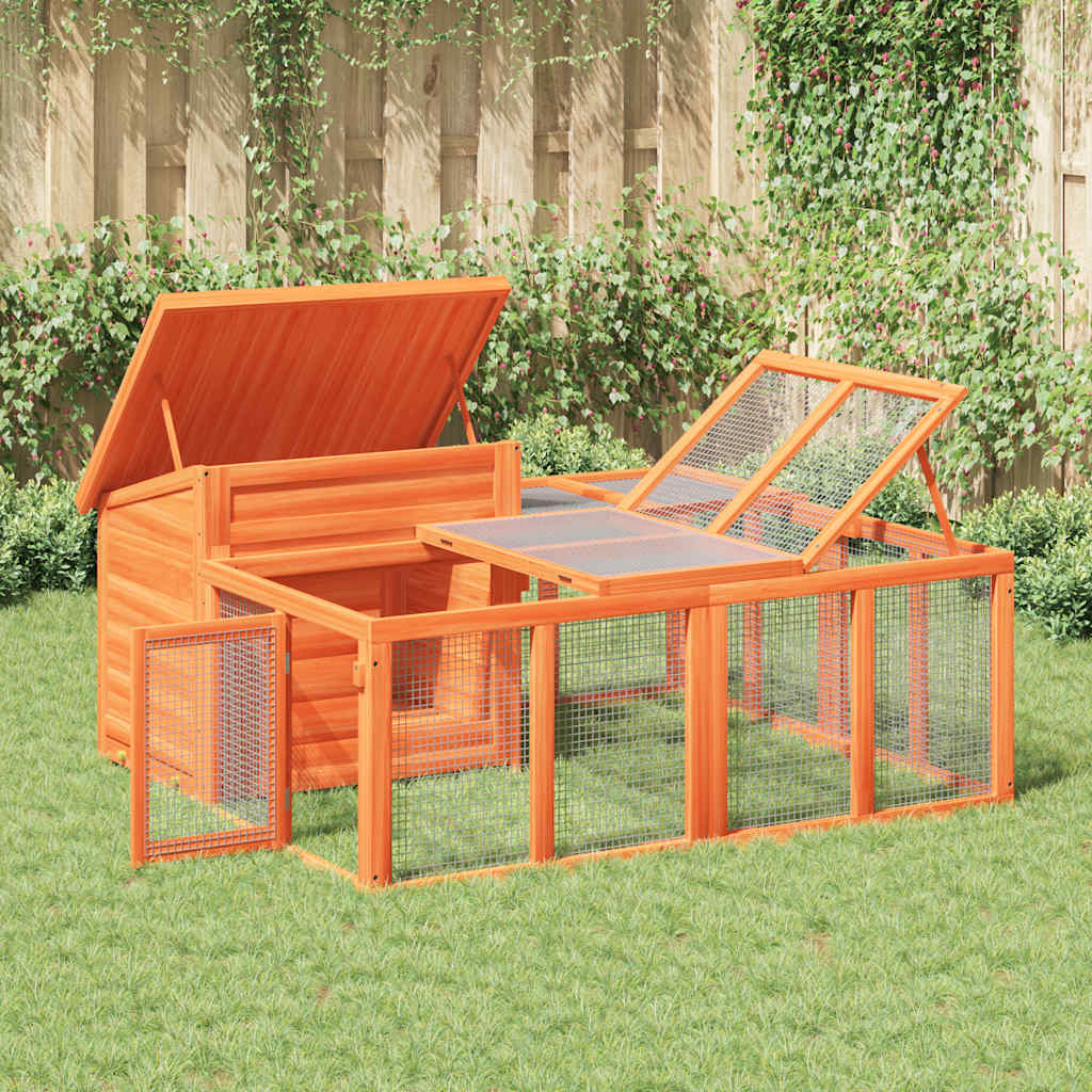 Rabbit Hutch Brown 144x123x67.5 cm Solid Wood Pine