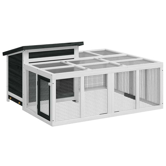 Rabbit Hutch Grey 144x123x67.5 cm Solid Wood Pine