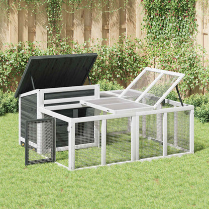 Rabbit Hutch Grey 144x123x67,5 cm Solid Wood Pine