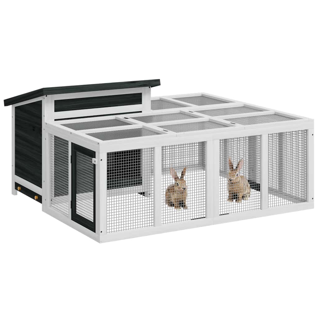 Rabbit Hutch Grey 144x123x67,5 cm Solid Wood Pine