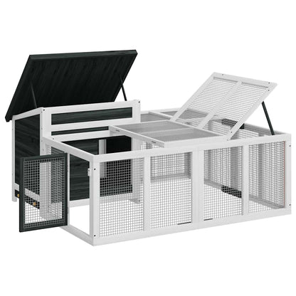 Rabbit Hutch Grey 144x123x67,5 cm Solid Wood Pine
