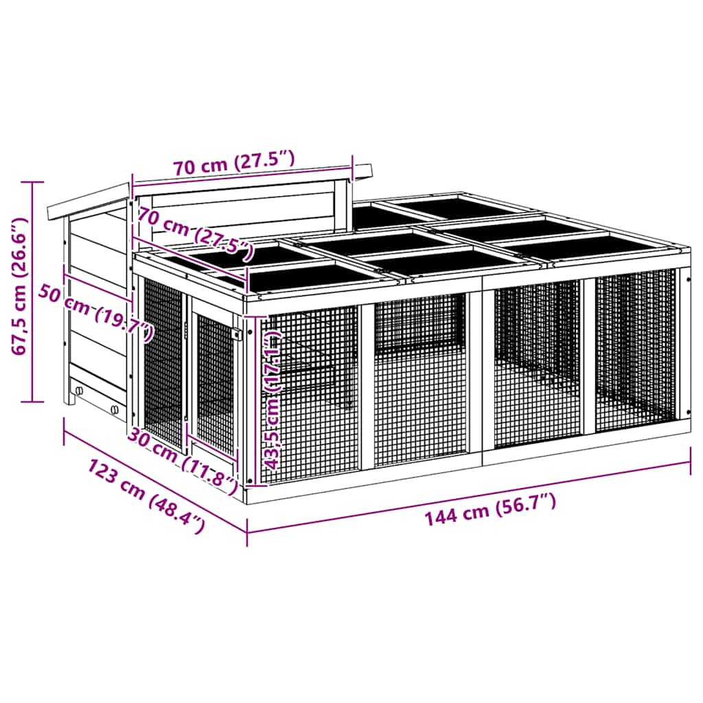 Rabbit Hutch Grey 144x123x67.5 cm Solid Wood Pine