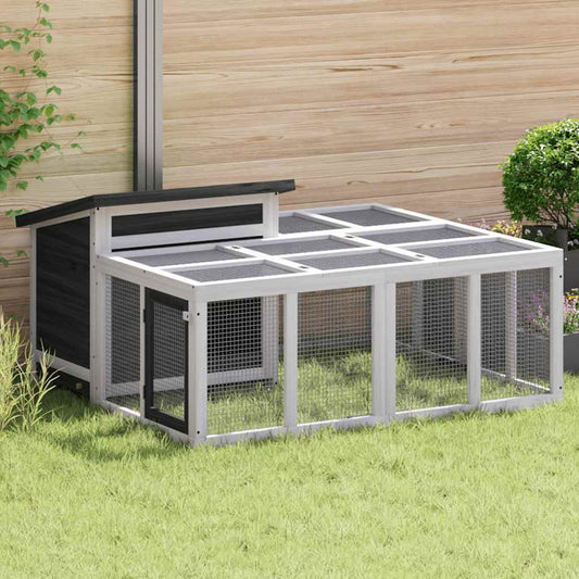 Rabbit Hutch Grey 144x123x67.5 cm Solid Wood Pine