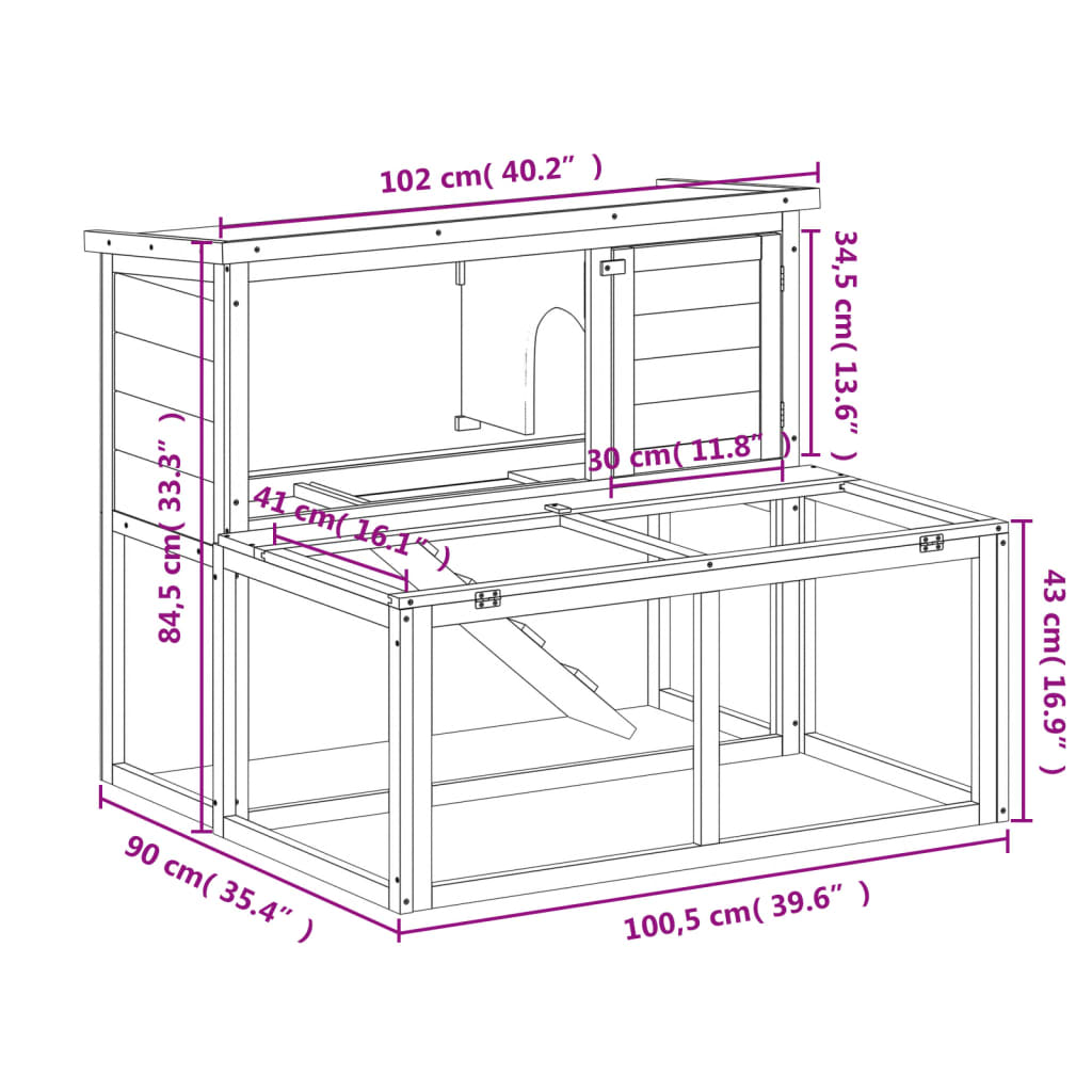 Rabbit Hutch Mocha 102x90x84,5 cm Solid Wood Pine