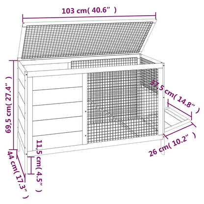 Rabbit Hutch Grey 103x44x69.5 cm Solid Wood Pine