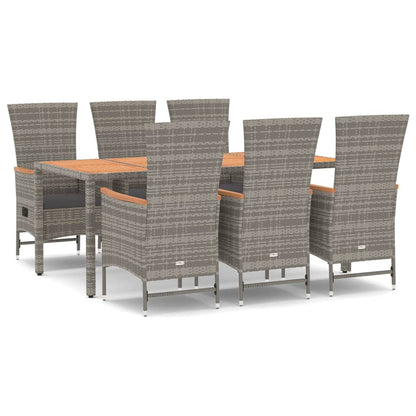 7 Piece Garden Dining Set Grey Poly Rattan&Solid Wood Acacia