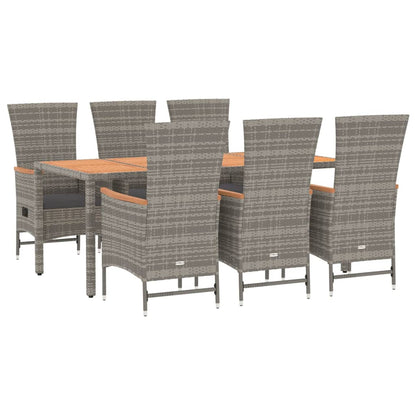 7 Piece Garden Dining Set Grey Poly Rattan&Solid Wood Acacia