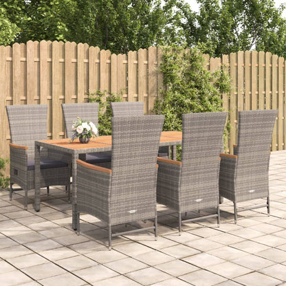 7 Piece Garden Dining Set Grey Poly Rattan&Solid Wood Acacia