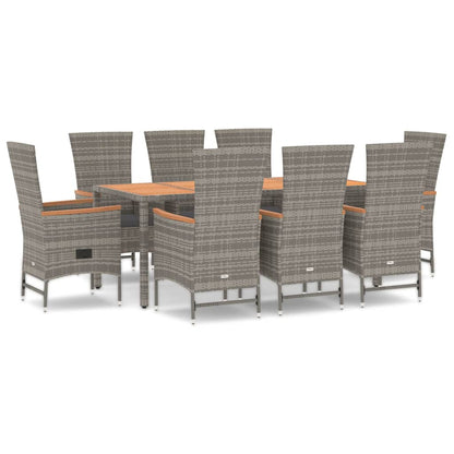 9 Piece Garden Dining Set Grey Poly Rattan&Solid Wood Acacia