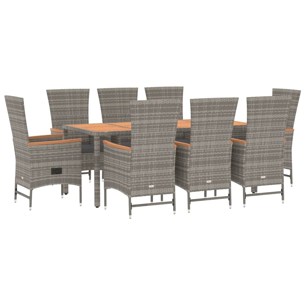 9 Piece Garden Dining Set Grey Poly Rattan&Solid Wood Acacia