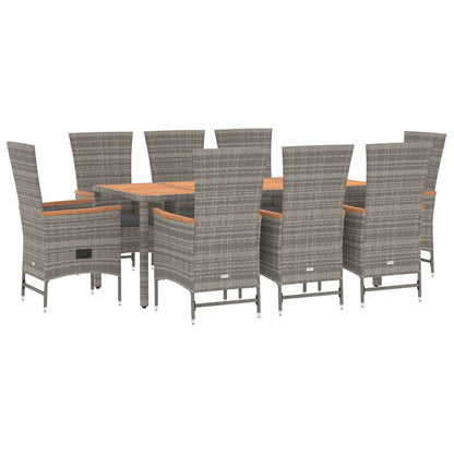 9 Piece Garden Dining Set Grey Poly Rattan&Solid Wood Acacia
