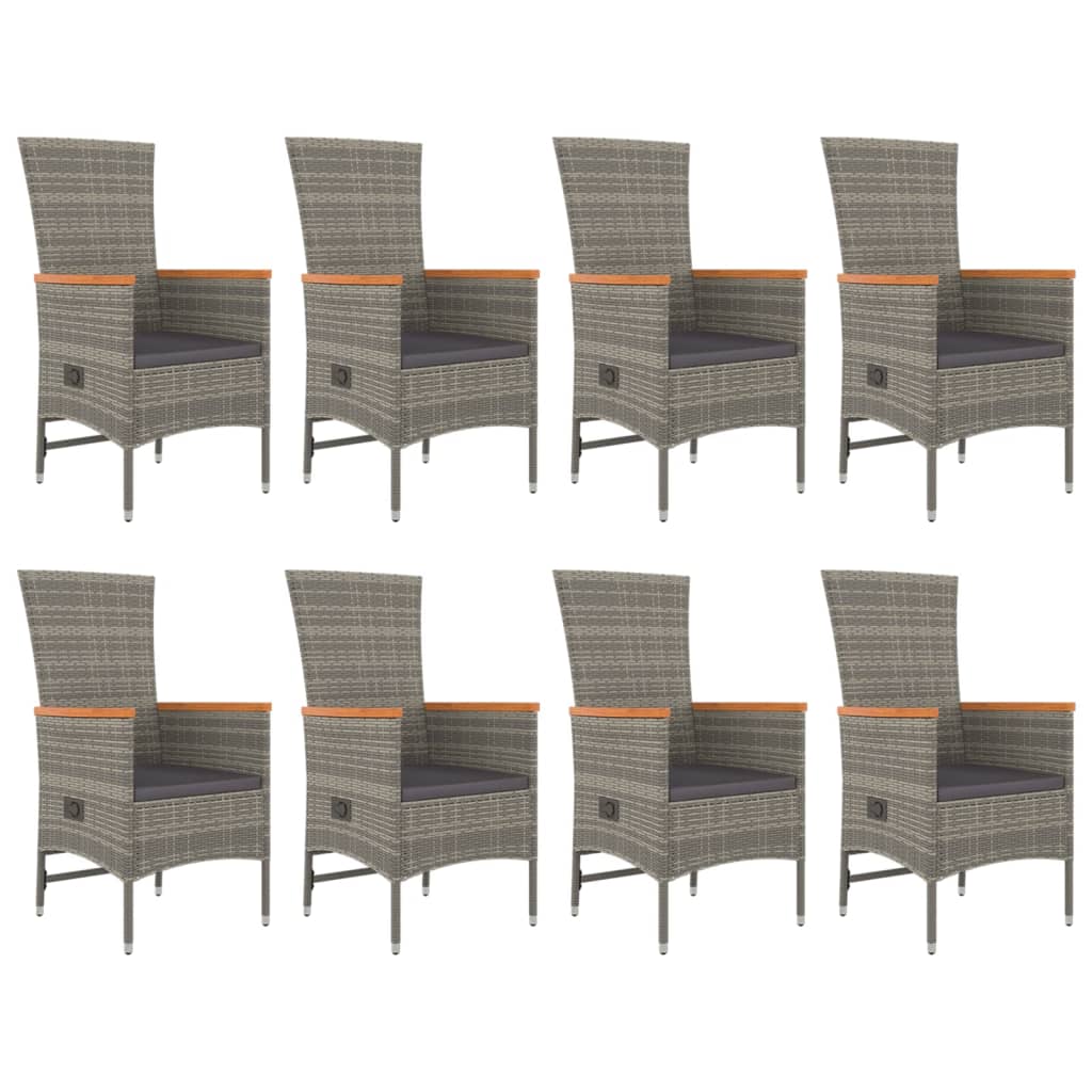 9 Piece Garden Dining Set Grey Poly Rattan&Solid Wood Acacia