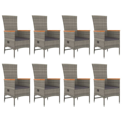 9 Piece Garden Dining Set Grey Poly Rattan&Solid Wood Acacia