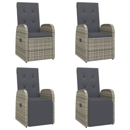 5 Piece Garden Dining Set Grey Poly Rattan&Solid Wood Acacia