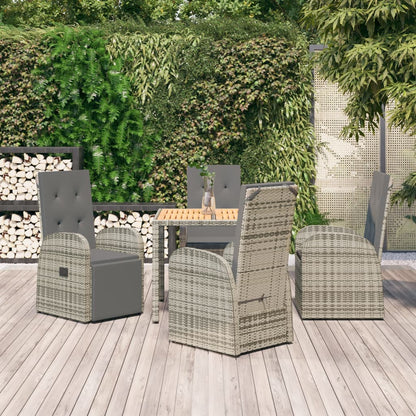 5 Piece Garden Dining Set Grey Poly Rattan&Solid Wood Acacia