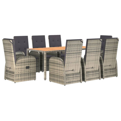 9 Piece Garden Dining Set Grey Poly Rattan&Solid Wood Acacia