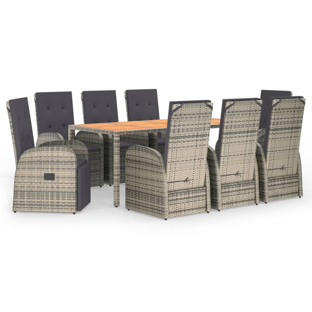 9 Piece Garden Dining Set Grey Poly Rattan&Solid Wood Acacia