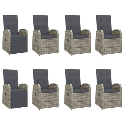 9 Piece Garden Dining Set Grey Poly Rattan&Solid Wood Acacia