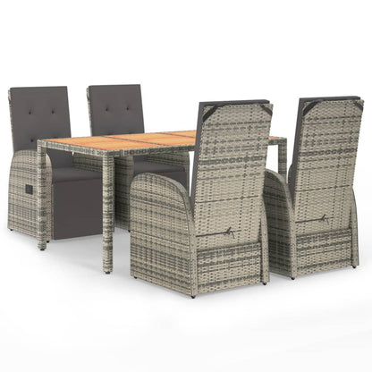 5 Piece Garden Dining Set Grey Poly Rattan&Solid Wood Acacia