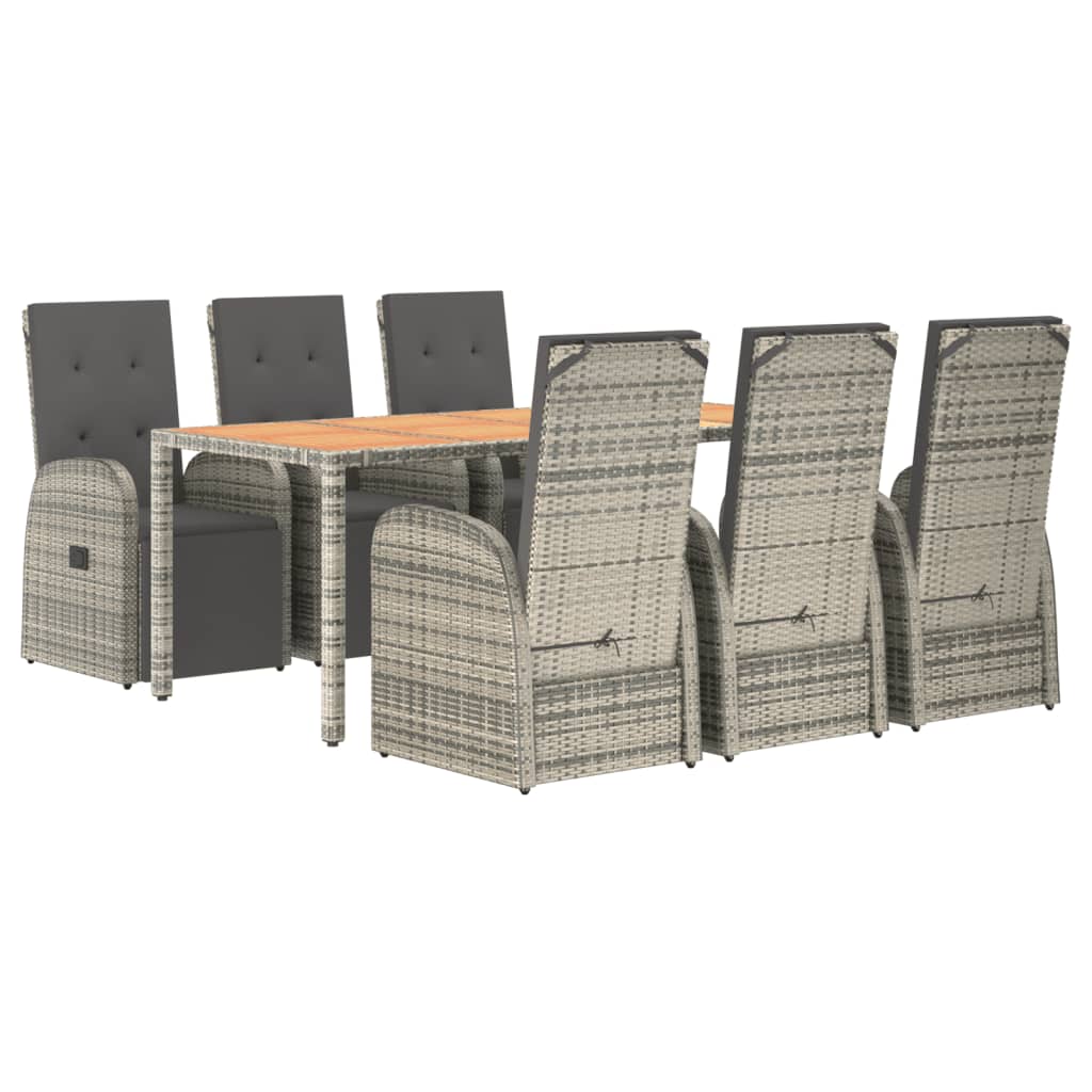 7 Piece Garden Dining Set Grey Poly Rattan&Solid Wood Acacia