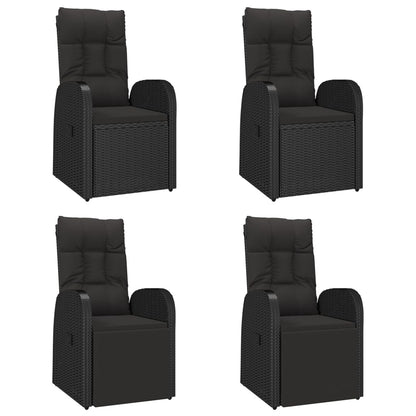 5 Piece Garden Dining Set Black Poly Rattan&Solid Wood Acacia