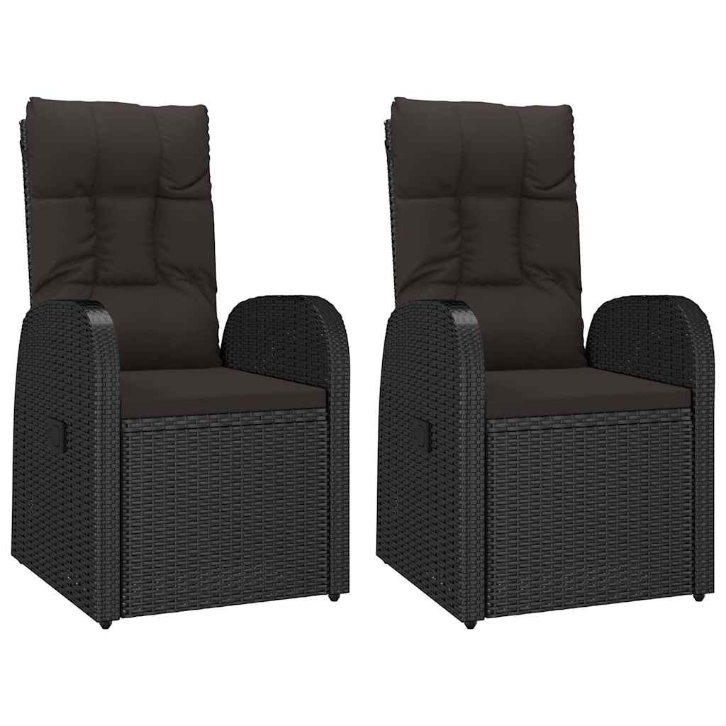3 Piece Garden Lounge Set Black Poly Rattan&Solid Wood Acacia