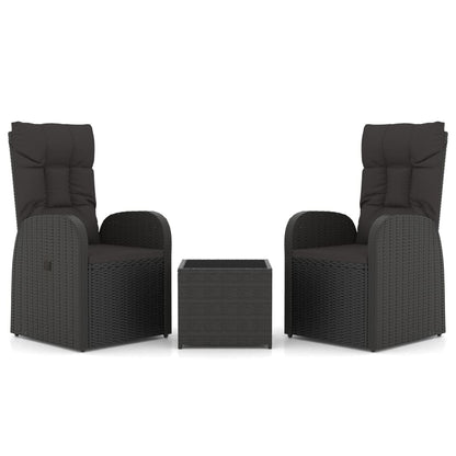 3 Piece Garden Lounge Set Black Poly Rattan&Steel