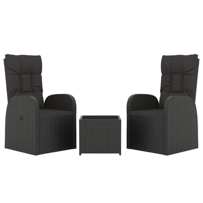 3 Piece Garden Lounge Set Black Poly Rattan&Steel