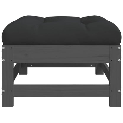 Garden Footstool with Cushion Grey Solid Wood Pine