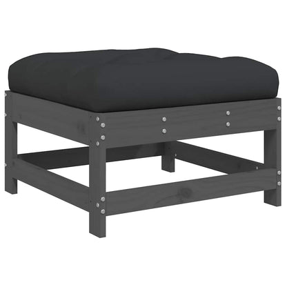 Garden Footstool with Cushion Grey Solid Wood Pine