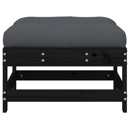 Garden Footstool with Cushion Black Solid Wood Pine