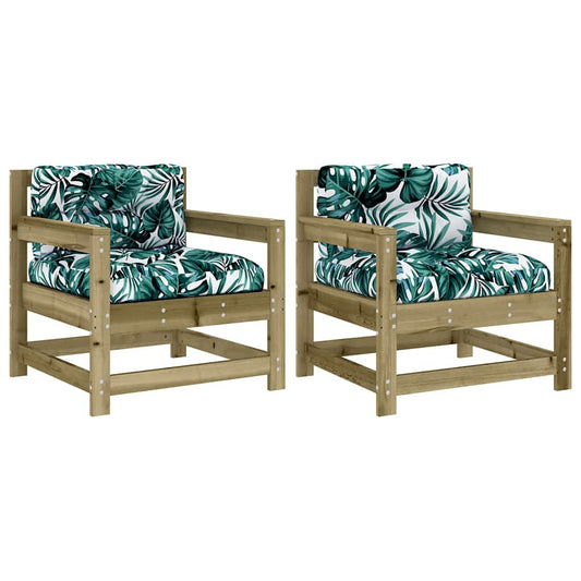 Garden Chairs with Cushions 2 pcs Impregnated Wood Pine