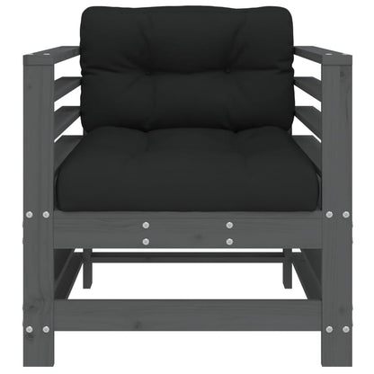 Garden Chairs with Cushions 2 pcs Grey Solid Wood Pine