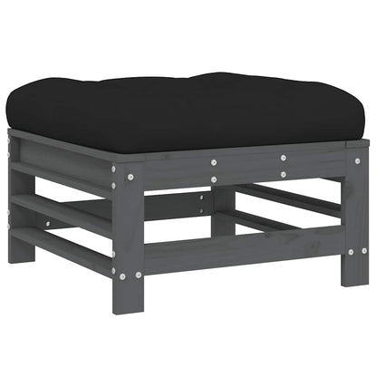 Garden Footstools with Cushions 2pcs Grey Solid Wood Pine