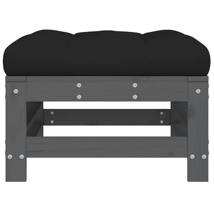 Garden Footstools with Cushions 2pcs Grey Solid Wood Pine
