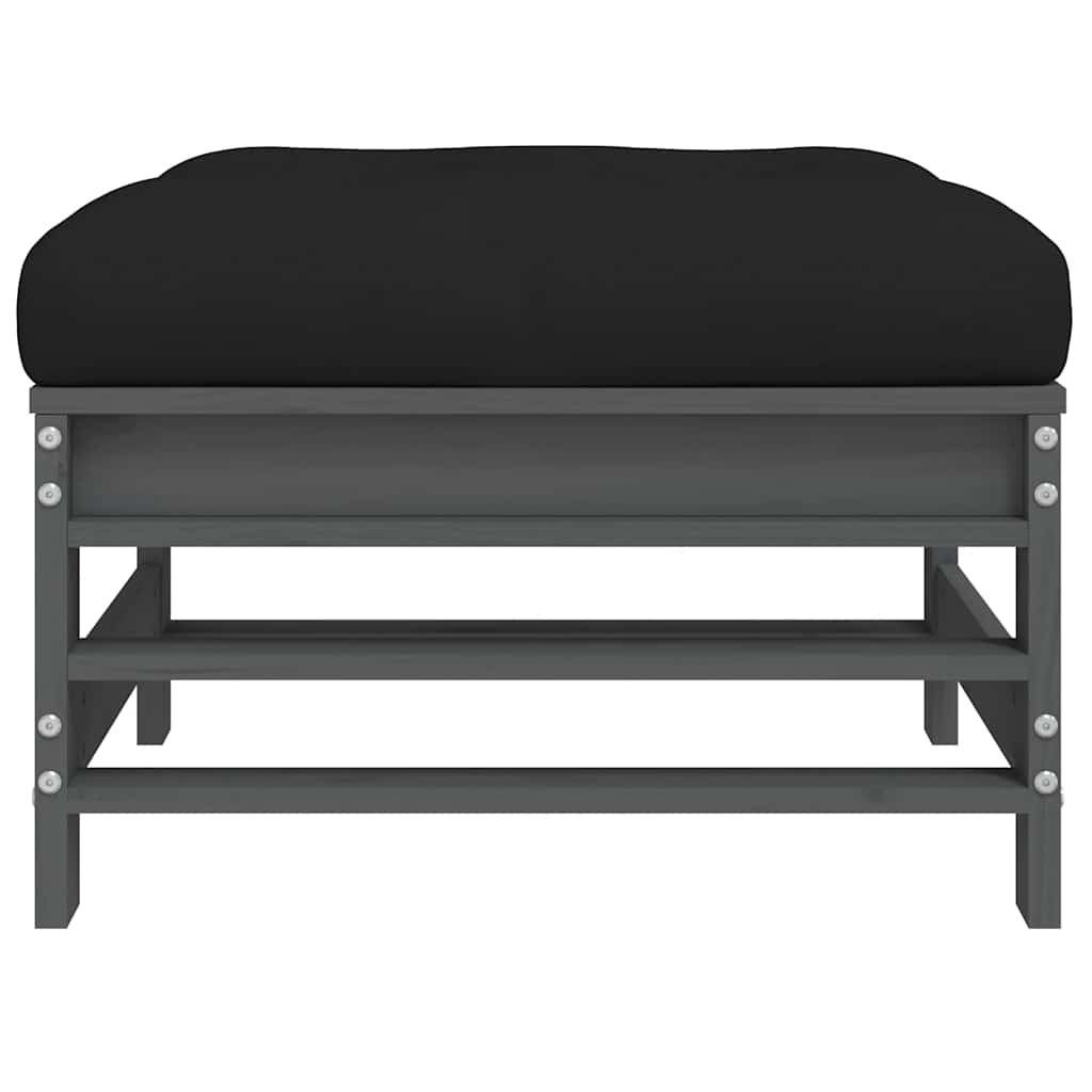 Garden Footstools with Cushions 2pcs Grey Solid Wood Pine