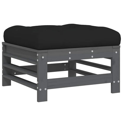 Garden Footstools with Cushions 2pcs Grey Solid Wood Pine