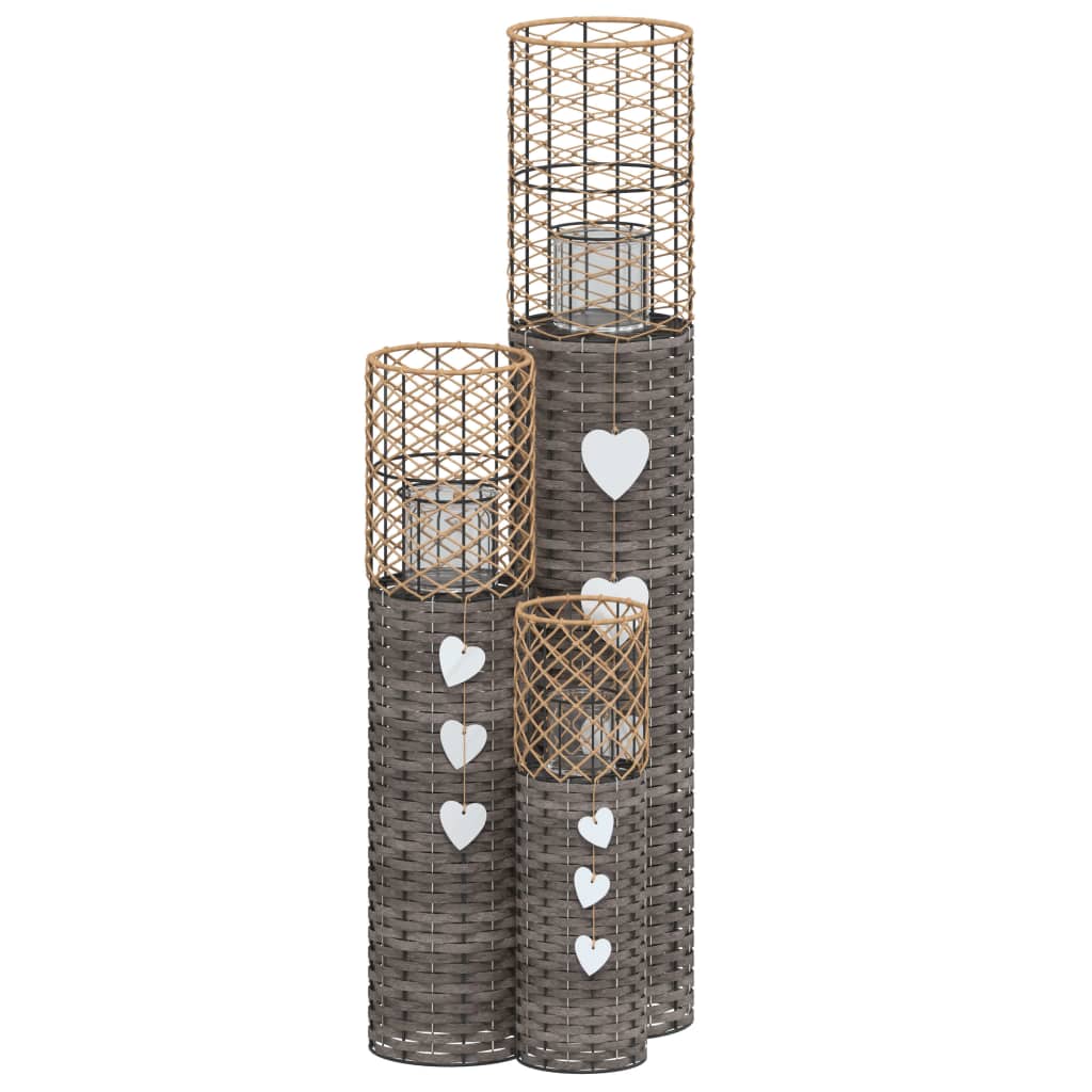 Candle Holders 3 pcs Grey Wicker