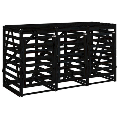 Triple Wheelie Bin Storage Black Solid Wood Pine