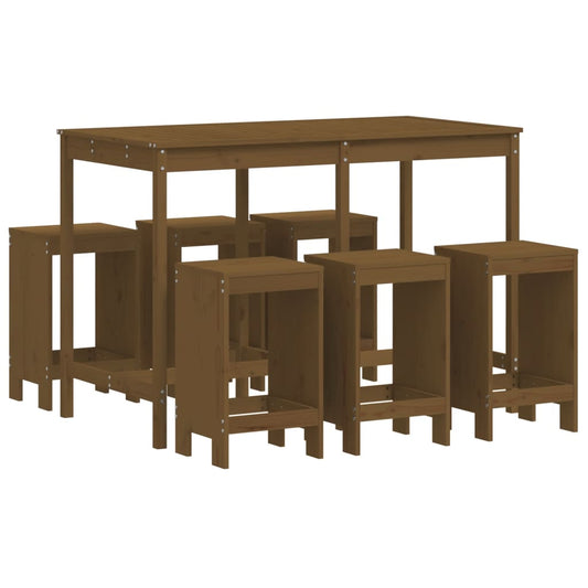 Garden Bar Set | Honey Brown | Solid Pine Wood | For 6 people