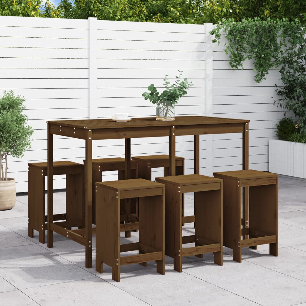 Garden Bar Set | Honey Brown | Solid Pine Wood | For 6 people