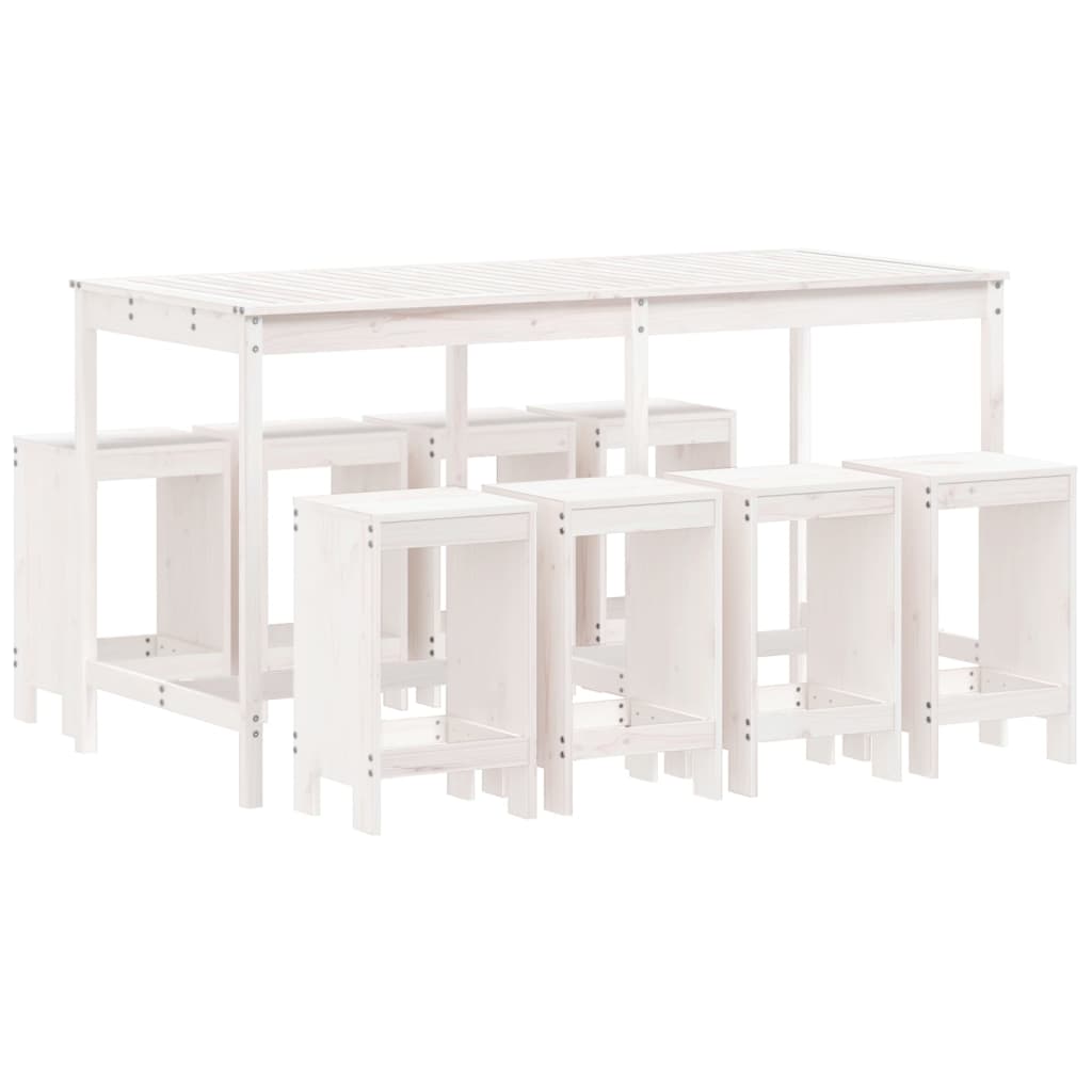 Garden Bar Set | White | Solid Pine Wood | Large | Seats up to Many