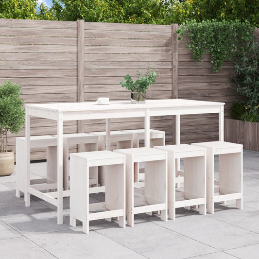 Garden Bar Set | White | Solid Pine Wood | Large | Seats up to Many
