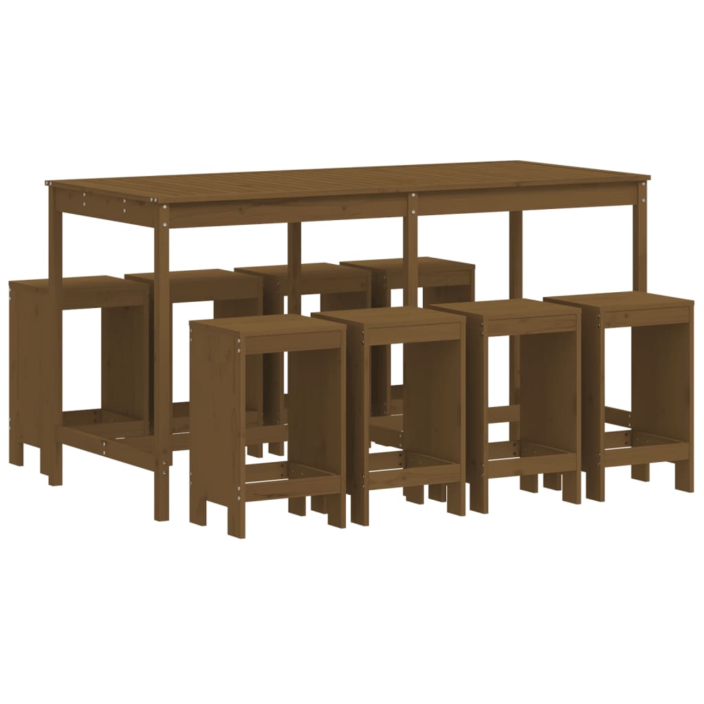 Garden Bar Set | Honey brown | Solid pine wood | Large | Seats Many