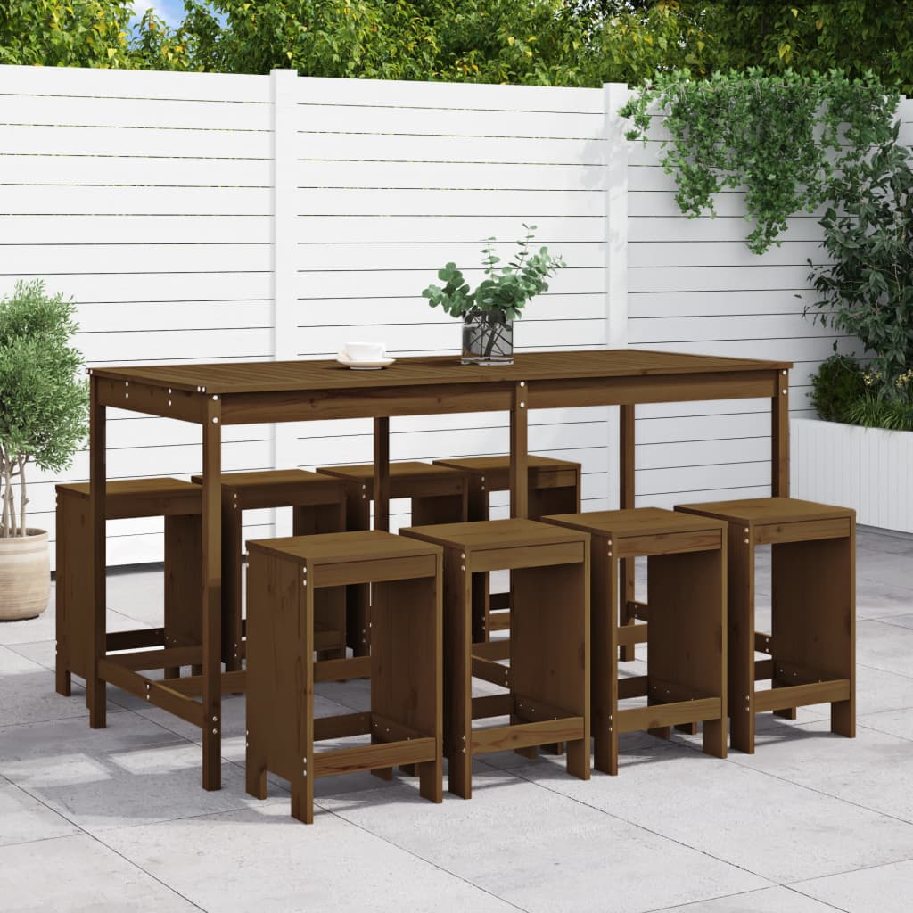 Garden Bar Set | Honey brown | Solid pine wood | Large | Seats Many