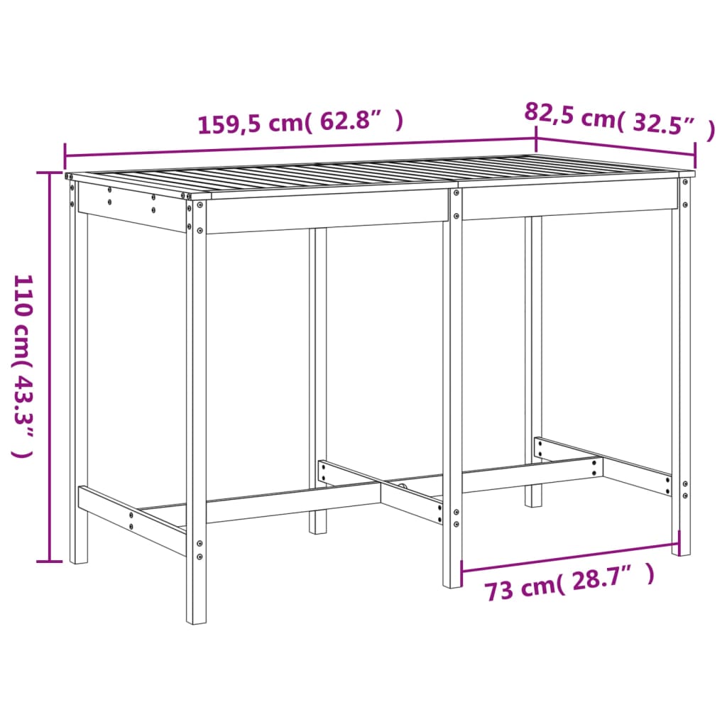 Garden Bar Set | Natural Pine | Solid Pine Wood | Regular |  Footrest
