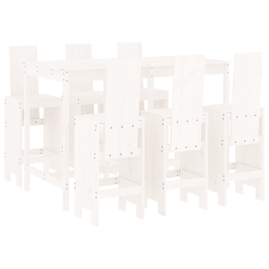 Garden Bar Set | White | Solid Pine Wood | Seats 6 | Footrest