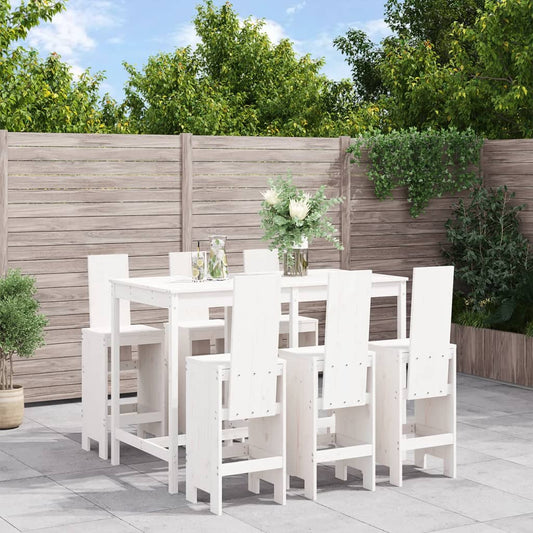 Garden Bar Set | White | Solid Pine Wood | Seats 6 | Footrest