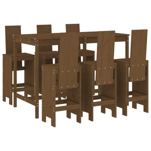Garden Bar Set | Honey Brown | Solid Pine Wood | Large | Footrest